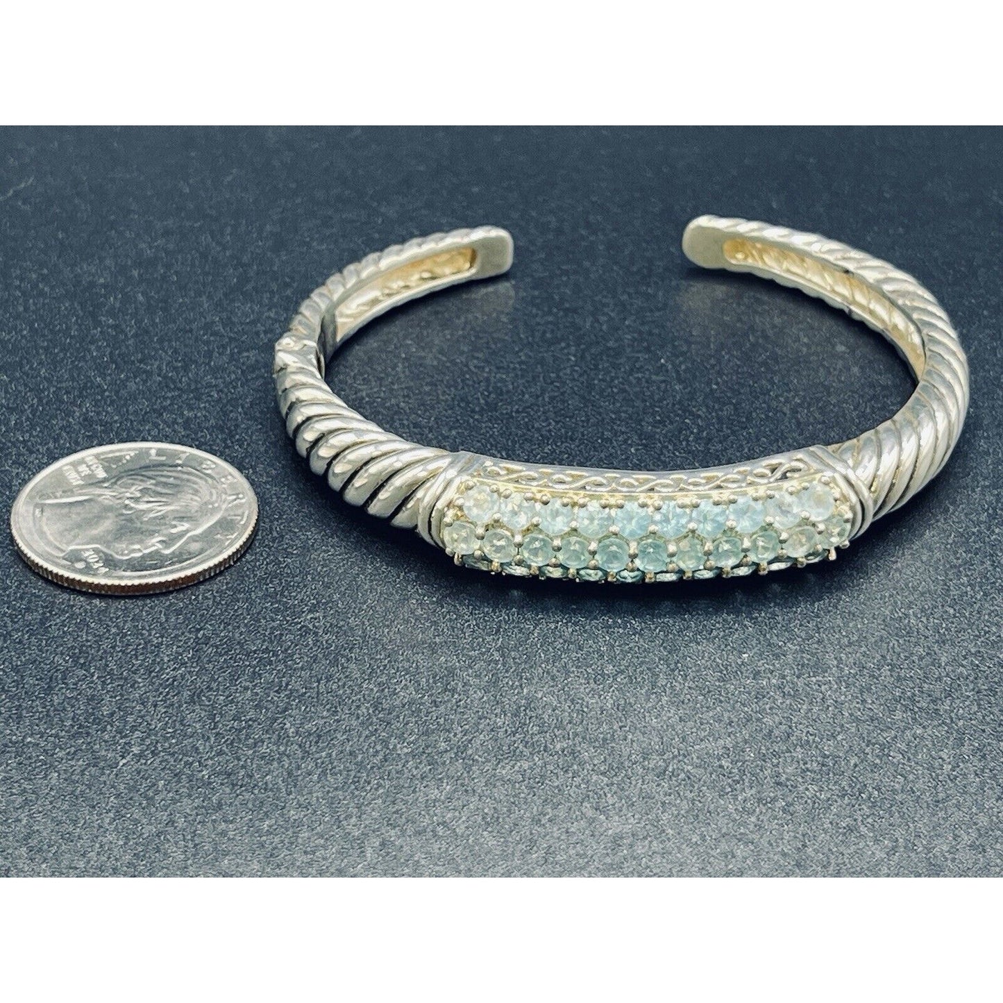 7.25” Sterling Silver Seafoam Topaz Hinged Bracelet 29 Grams P18