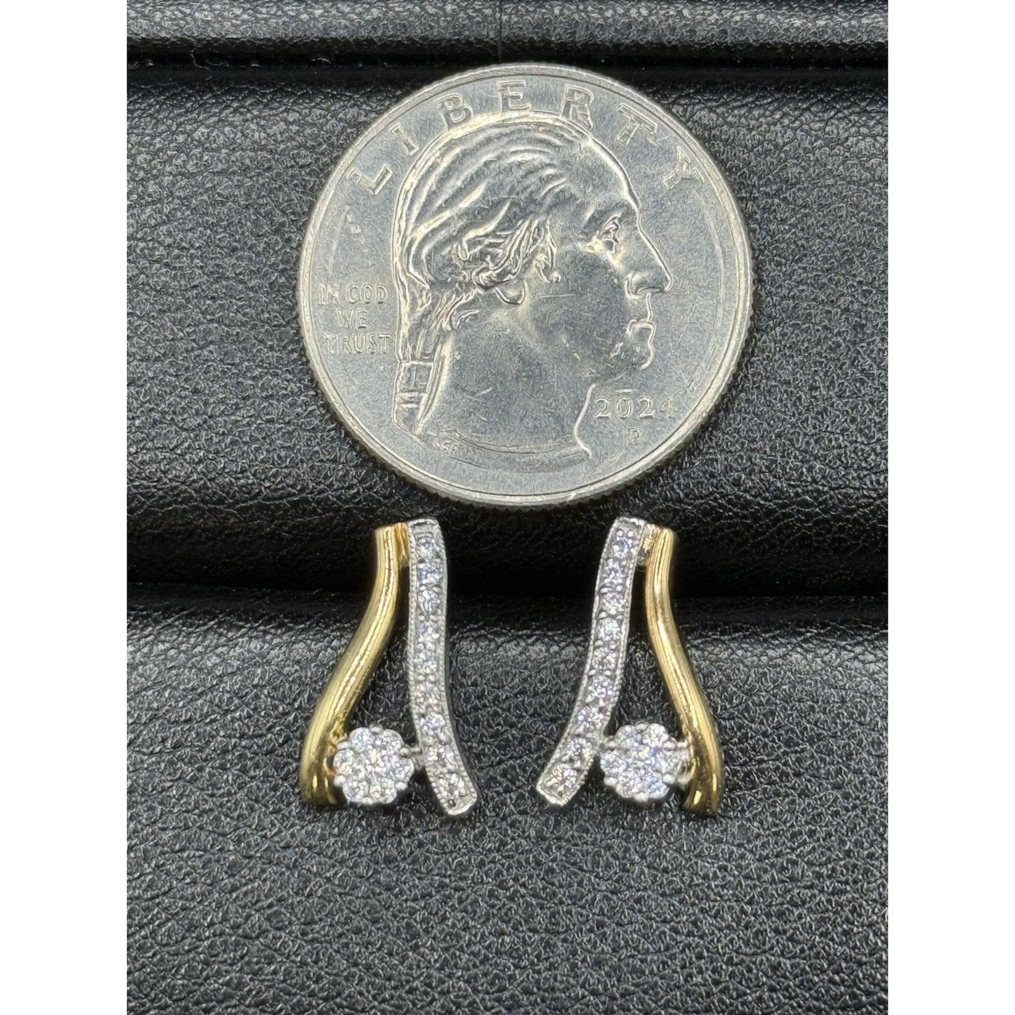 Two Tone Sterling Silver Cubic Zirconia Dangle Earrings 925 P3