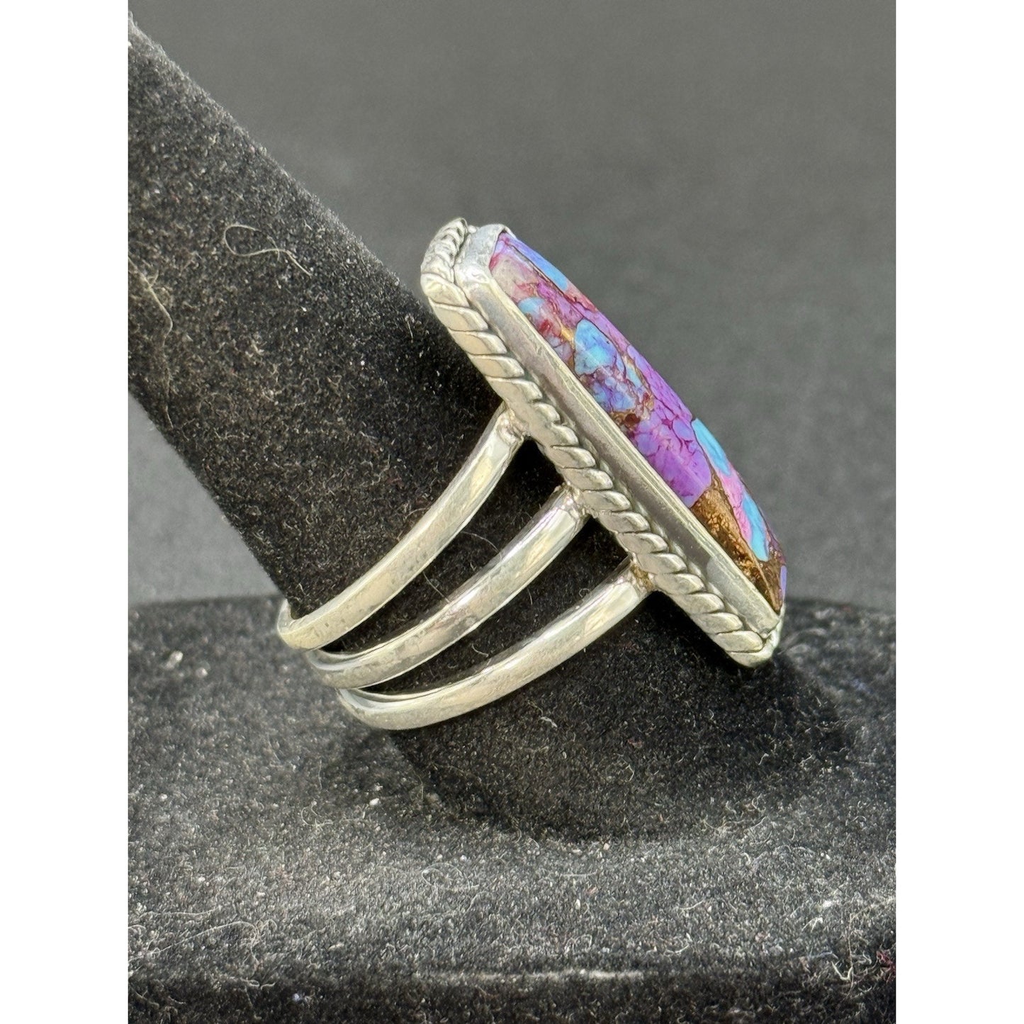 New Condition Sterling Silver Copper Purple Turquoise Oblong Ring Size 7.00
