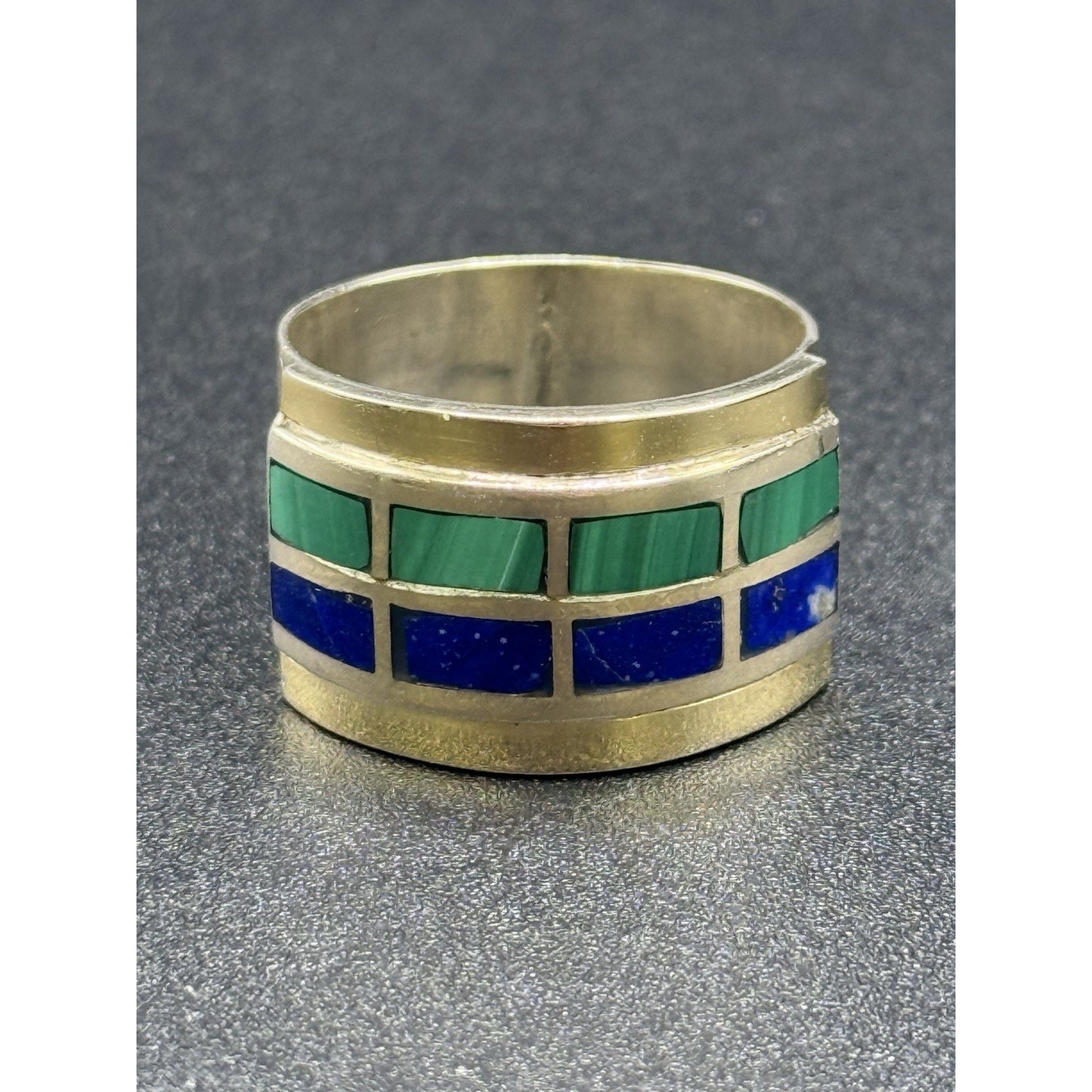 Vintage Two Tone Malachite Lapis Band Ring Size 9.50 Tested Q2