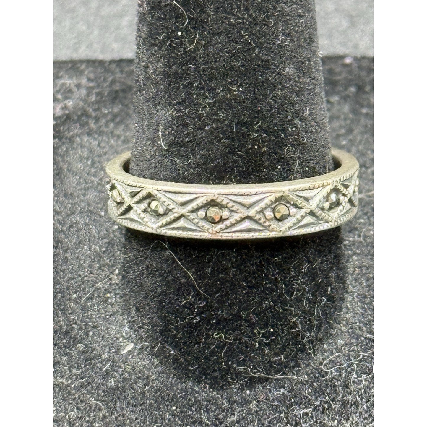 Vintage Sterling Silver Marcasite Band Ring Size 8.50 4.5MM P6