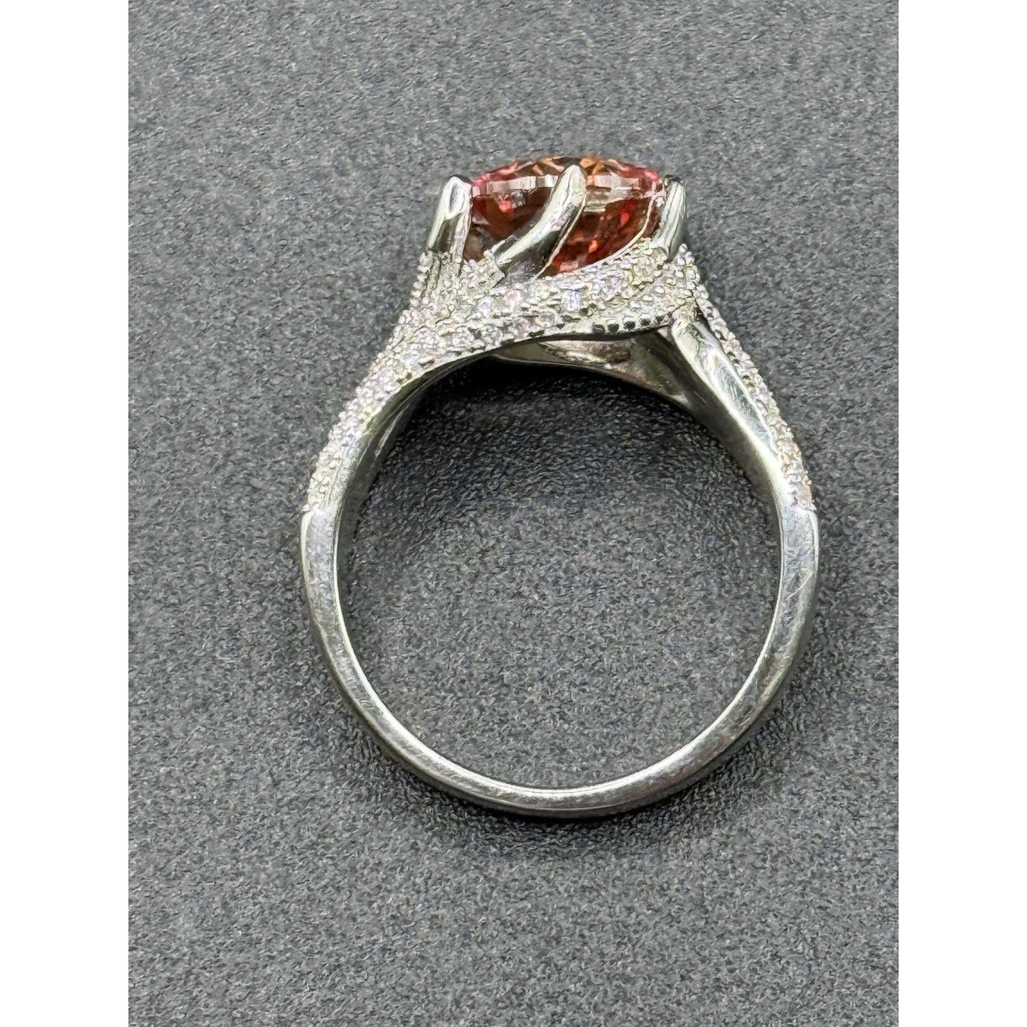New Condition 3 ct Red Moissanite Sterling Silver Engagement Ring Size 7.25 GRA