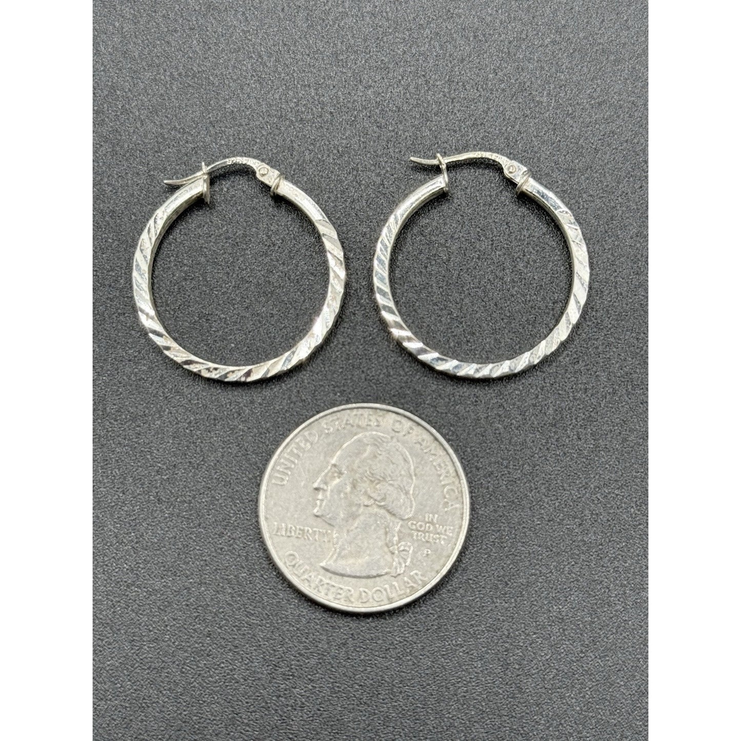 24MM Sterling Silver Hoop Earrings Textured 925 N13