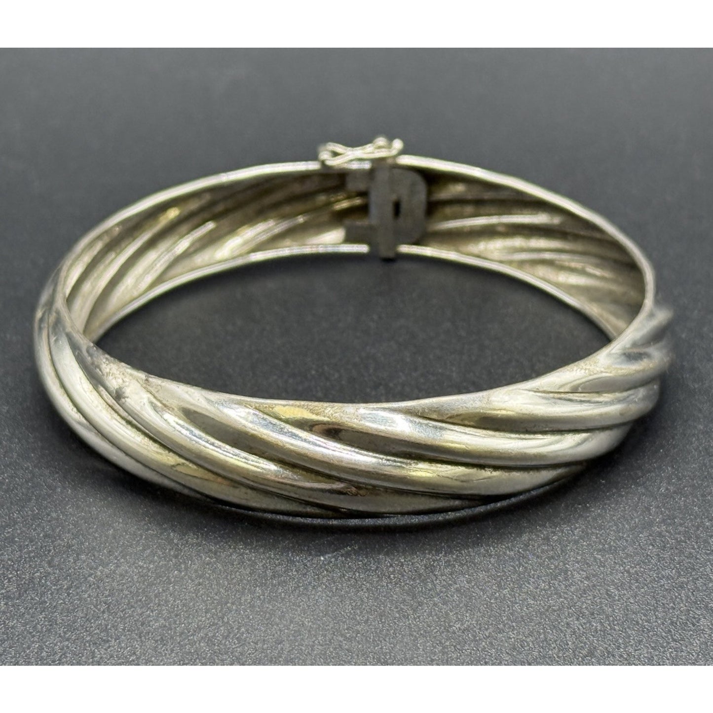 Vintage Sterling Silver Italy Grooved Bangle Bracelet 14 Grams P10