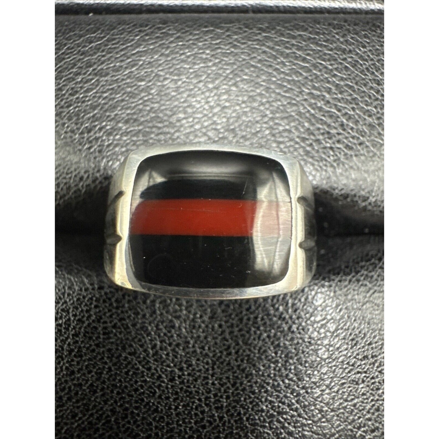 New Condition Sterling Silver Onyx Jasper Band Ring 925 Size 10