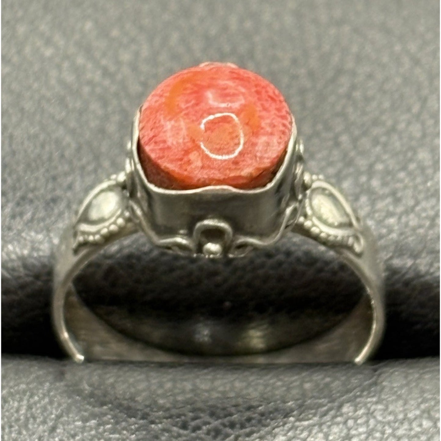 New Condition Sterling Silver Bali Style Coral Ring Size 7