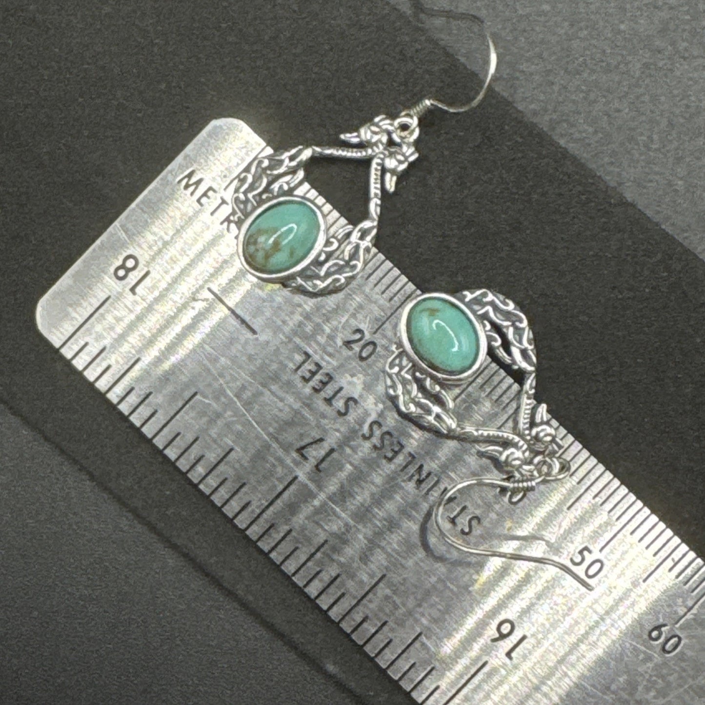 New Condition Sterling Silver Turquoise Peacock Dangle Earrings 925