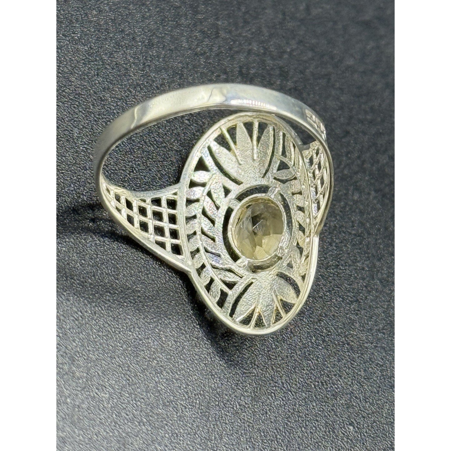 New Condition Sterling Silver Two Tone Genuine Citrine Ring Size 8.00