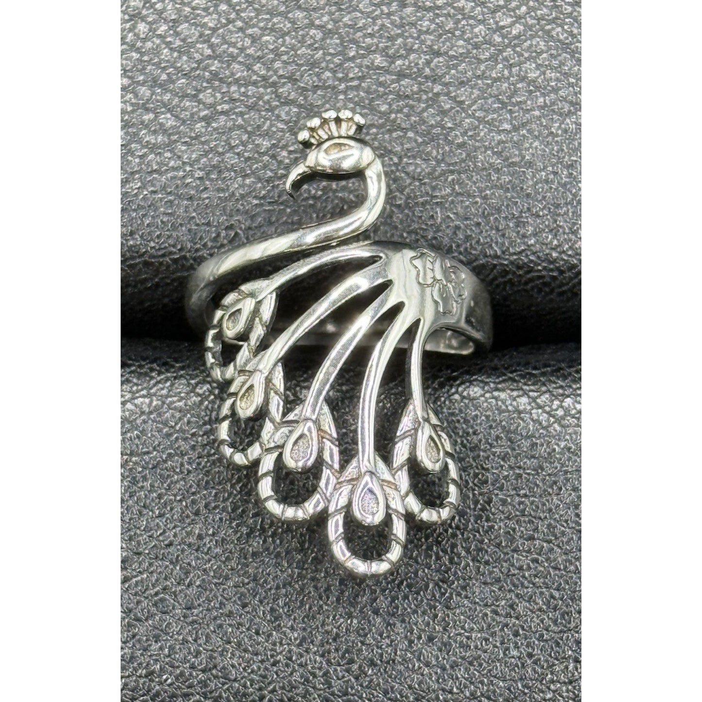 New Condition Sterling Silver Peacock Ring Size 7.00 Adjustable 925