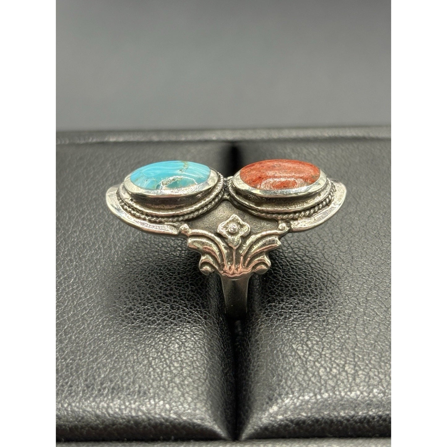 New Condition Turquoise Coral Long Ring 925 Size 5