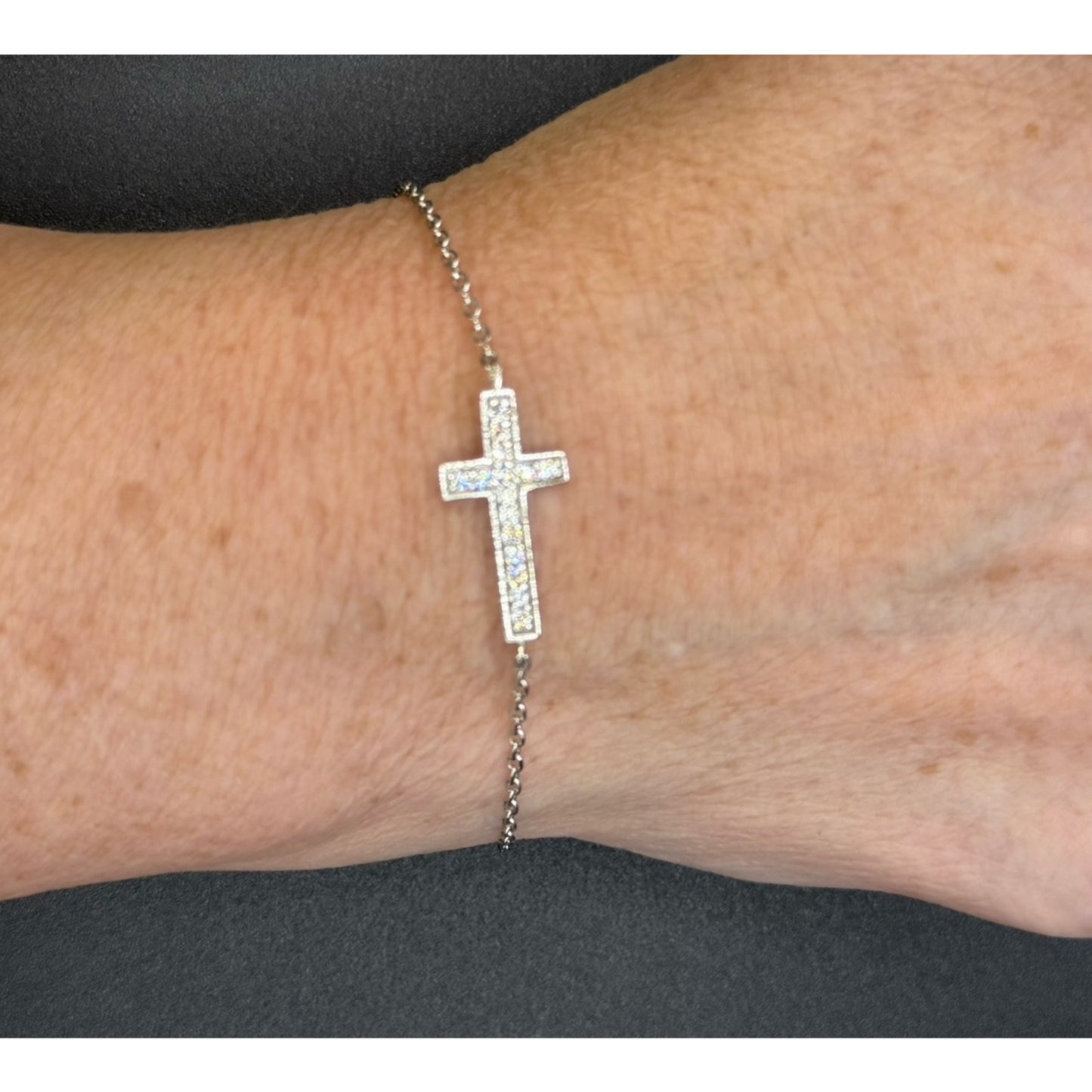 7” Sterling Silver Cubic Zirconia Cross Bracelet 925 EUC P3