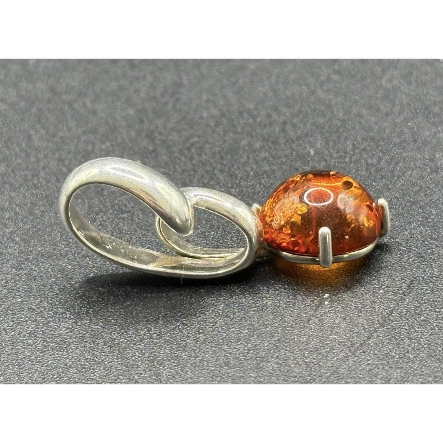 Modernist Sterling Silver Amber Pendant 925 N28
