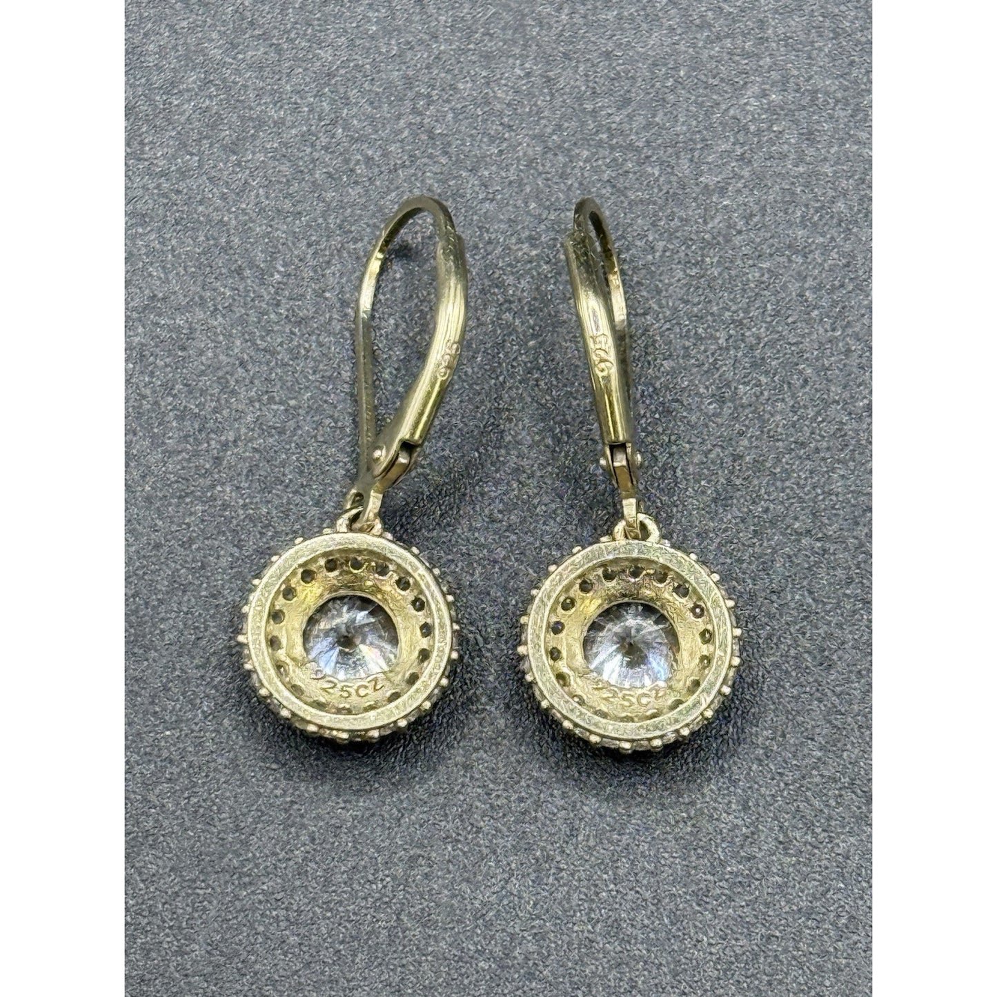 Gold Sterling Silver Cubic Zirconia Dangle Earrings 925 P10