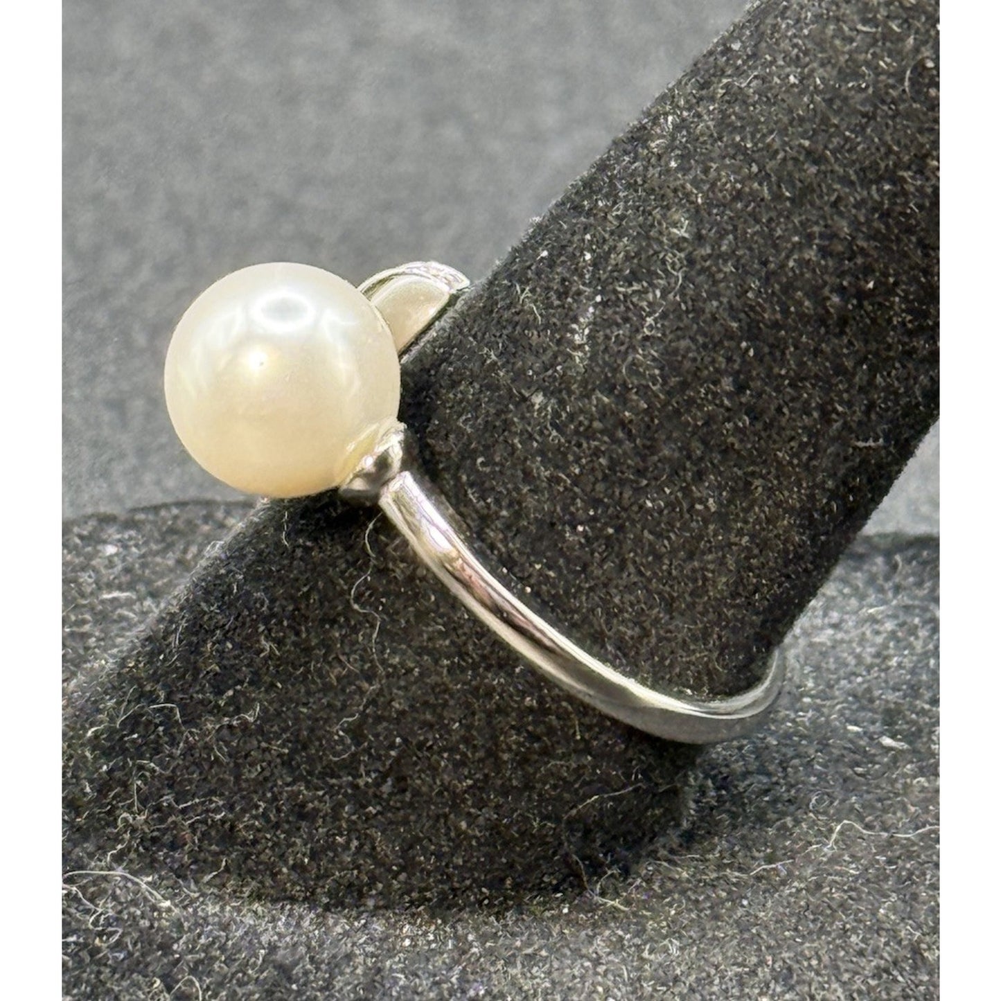 New Condition Sterling Silver Pearl Cubic Zirconia Ring Size 7.00 Adjustable