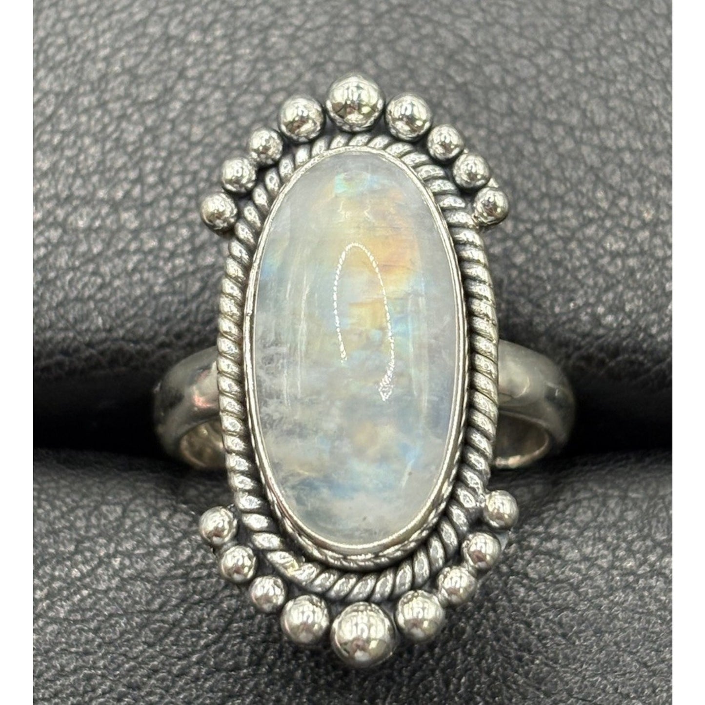 New Condition Sterling Silver Moonstone Oblong Ring Size 7