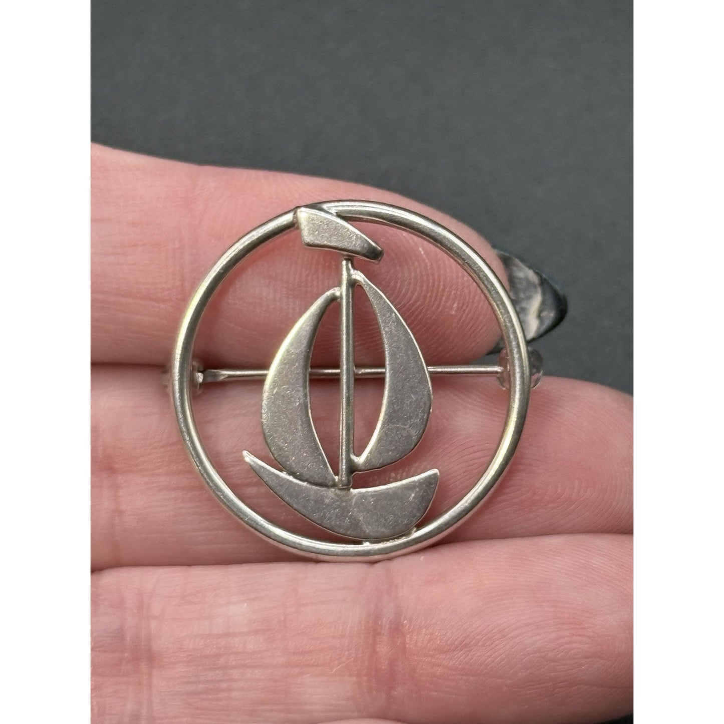 Vintage Modernist Sterling Silver Sail Boat Brooch Pin P5