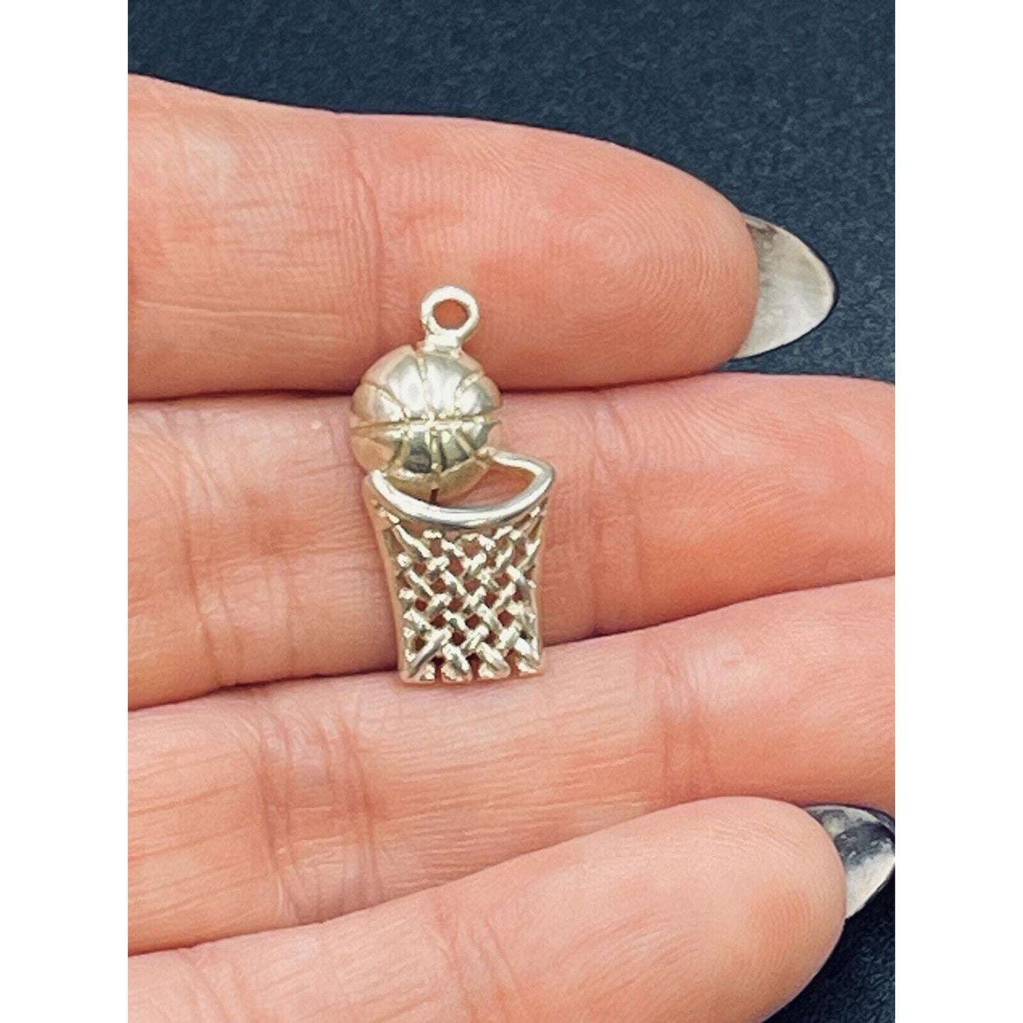 Vintage Sterling Silver Basketball And Net Charm 925 K11