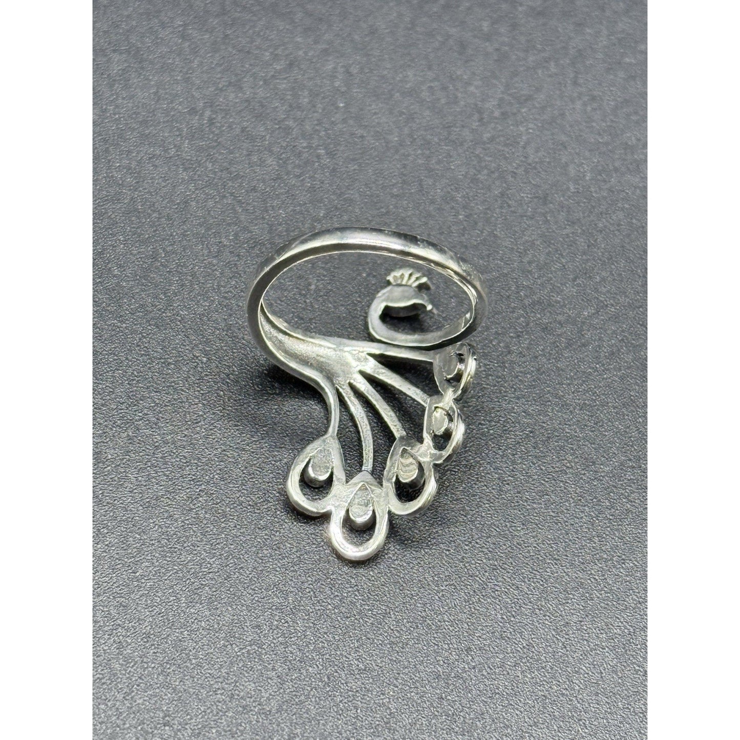 New Condition Sterling Silver Peacock Ring Size 7.00 Adjustable 925