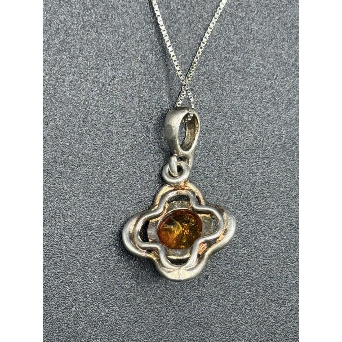 18” Sterling Silver Genuine Amber Pendant Necklace 925 P3