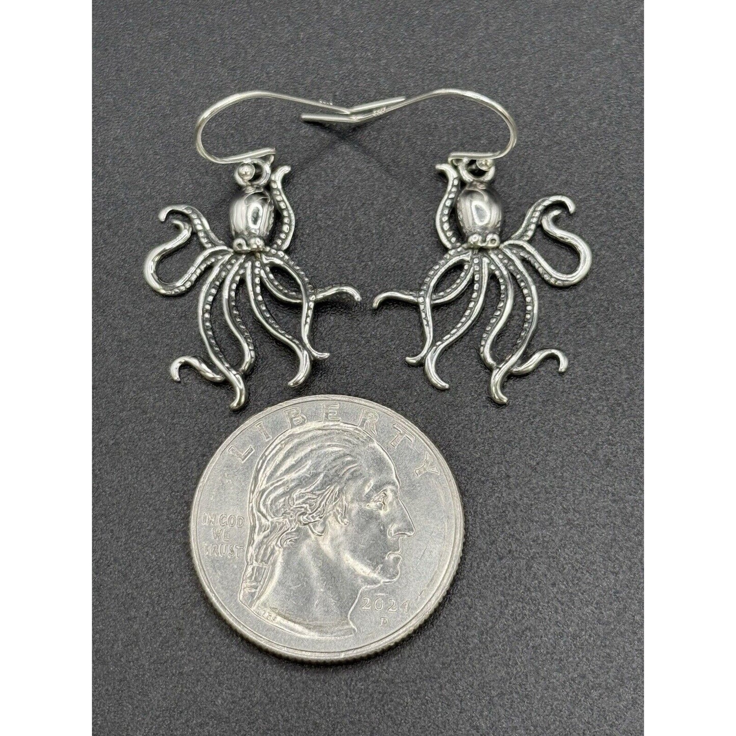 New Condition Sterling Silver Octopus Dangle Earrings 925