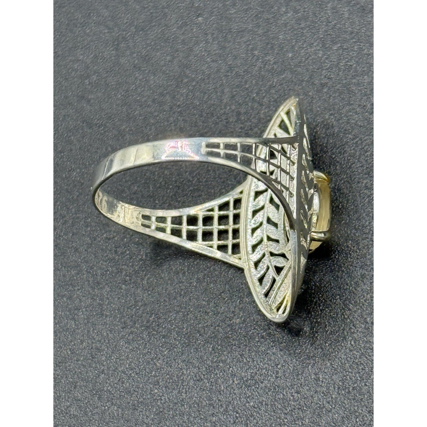 New Condition Sterling Silver Two Tone Genuine Citrine Ring Size 8.00