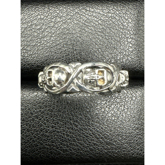 New Condition Sterling Silver Infinity Skulls Band Ring 925 Size 10