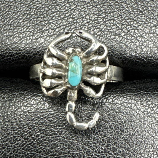 New Condition Sterling Silver Turquoise Scorpion Zodiac Ring 925 Size 7.00