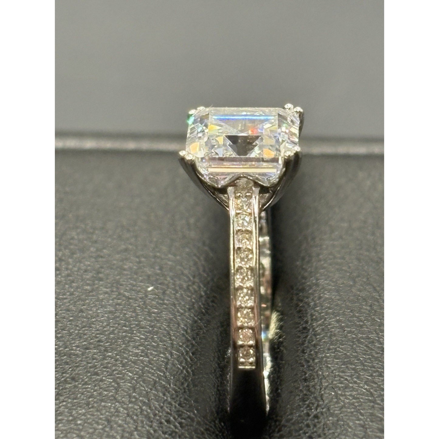 New Condition Sterling Silver Cubic Zirconia Ascher Cut Engagement Ring Size 7