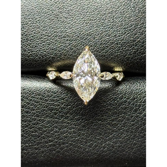 Brand New 14k Yellow Gold 3.05 Carat Marquise Lab Grown Diamond Ring E Color VS1 Clarity IGI