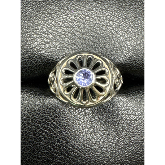 New Condition Sterling Silver Tanzanite Scroll Ring 925 Size 7.75