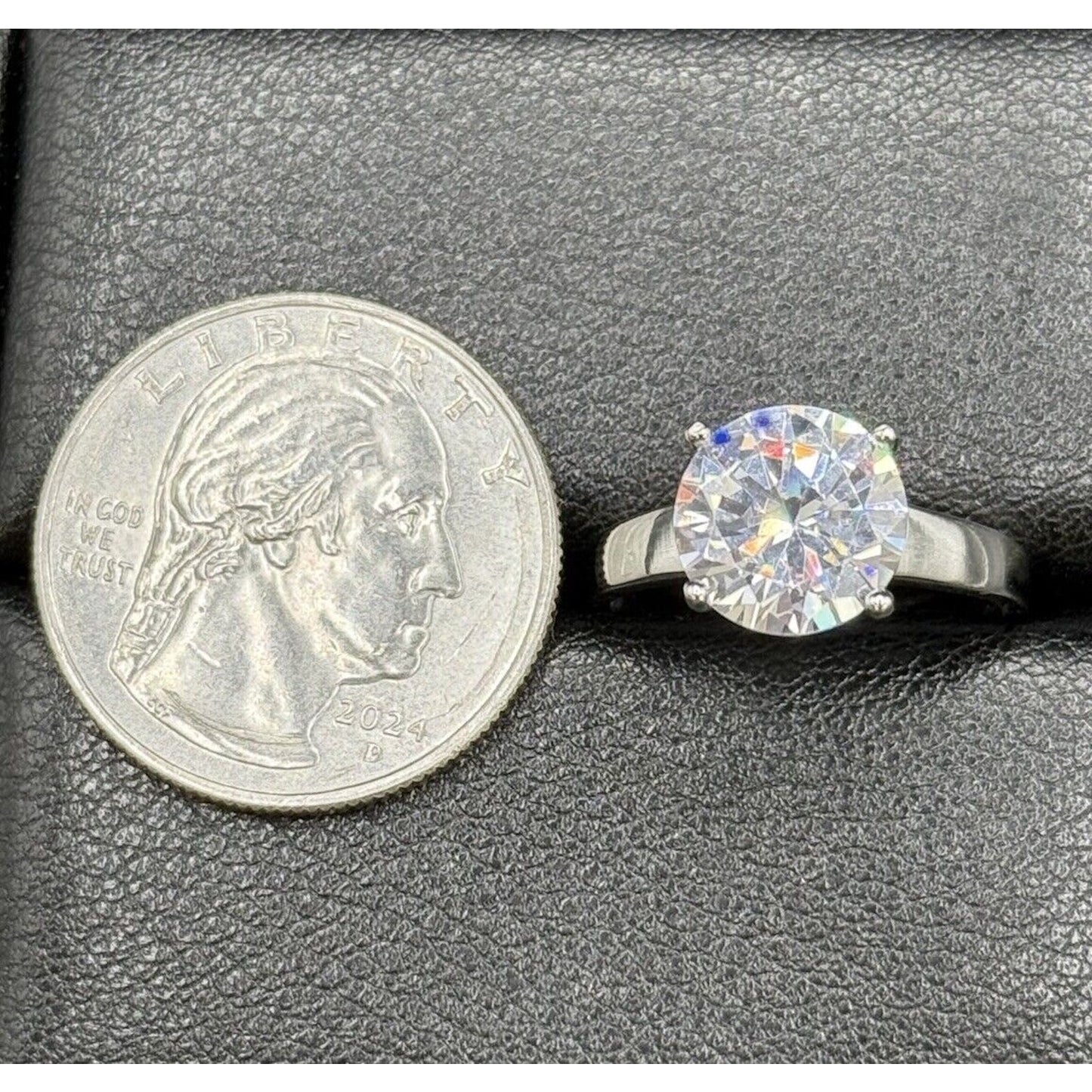 New Condition Sterling Silver 10MM Round Brilliant C.Z. Solitaire