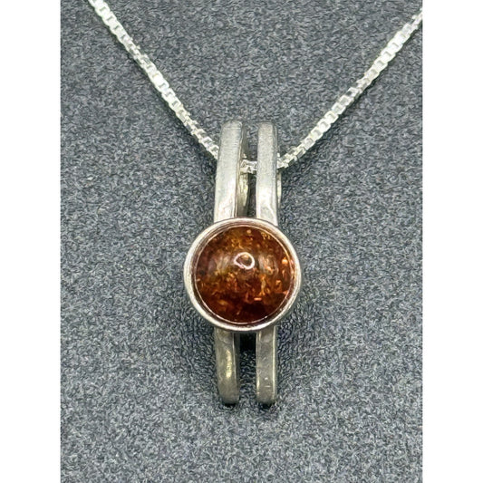 18” Sterling Silver Genuine Amber Dainty Pendant Necklace 925 P3