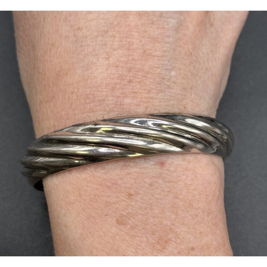 Vintage Sterling Silver Italy Grooved Bangle Bracelet 14 Grams P10