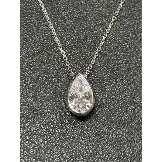 14k White Gold 2.04 Carat Lab Grown Pear Brilliant Diamond E Color VS1 Clarity Necklace IGI