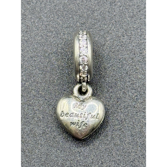 Pandora Sterling Silver Cubic Zirconia Locket Charm “My Beautiful Wife” ALE P12