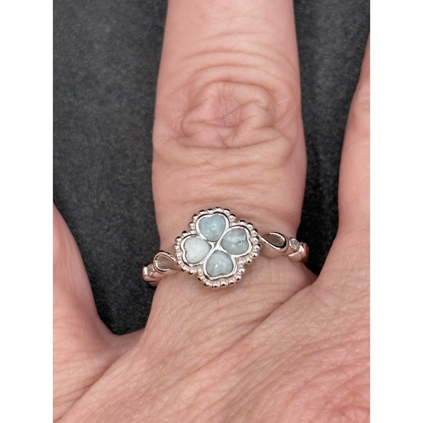 NC Sterling Silver Laramar Cubic Zirconia Ring Size 7.00 Four Leaf Clover