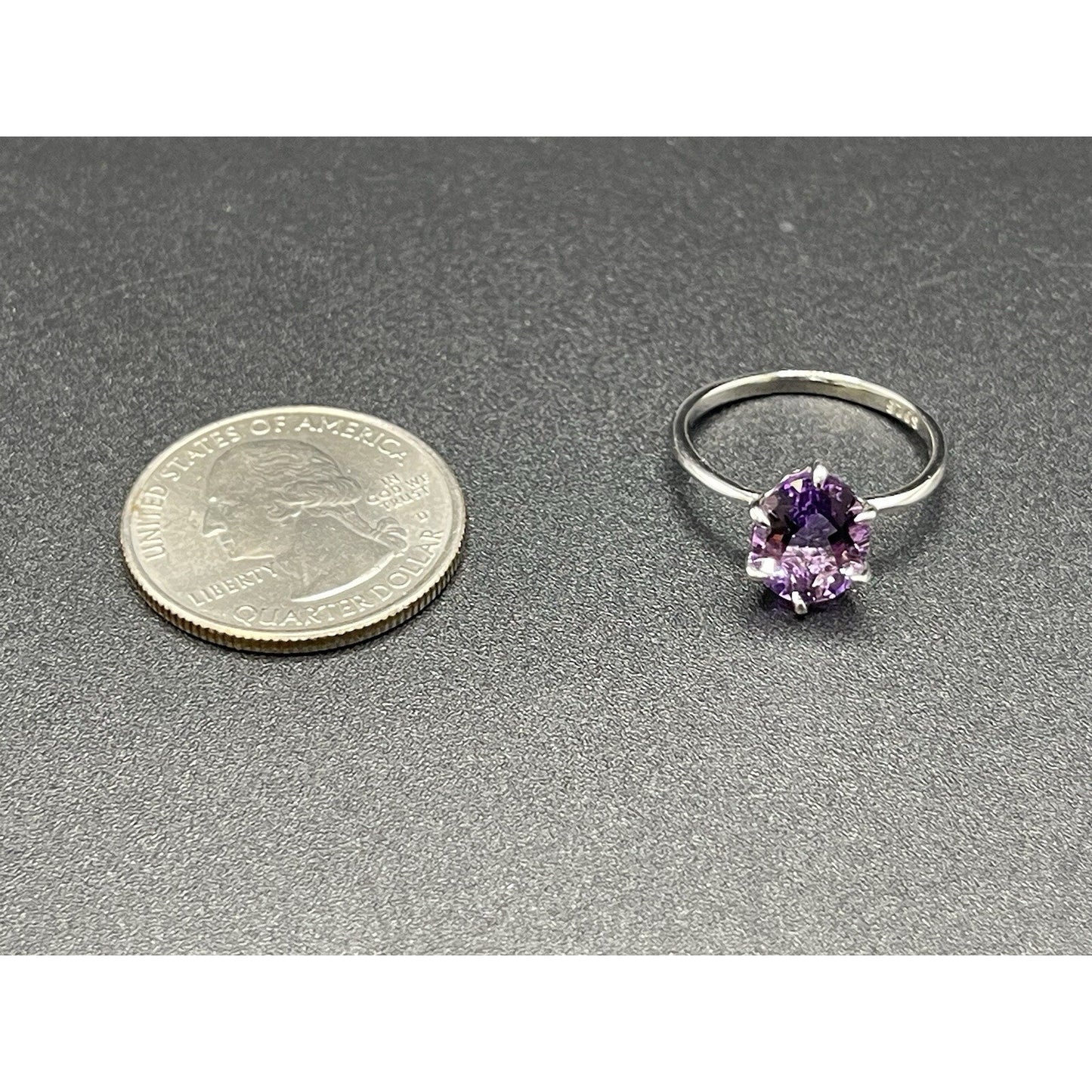New Condition Sterling Silver Amethyst Solitaire 10x8MM Ring Size 6.00