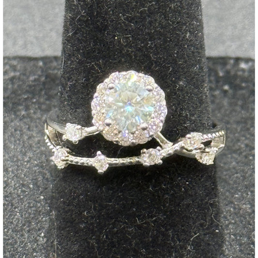 New Condition Sterling Silver Moissanite Free Form Ring Size 6.50 GRA