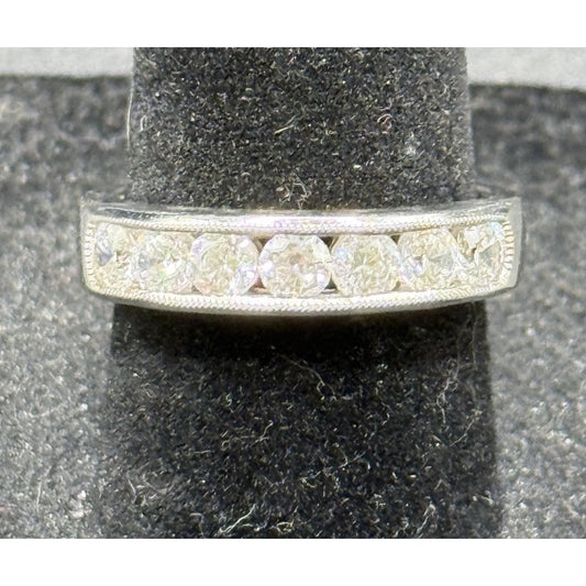 EUC Sterling Silver 7-Stone Cubic Zirconia Channel Band Wedding Ring Size6.5 N28