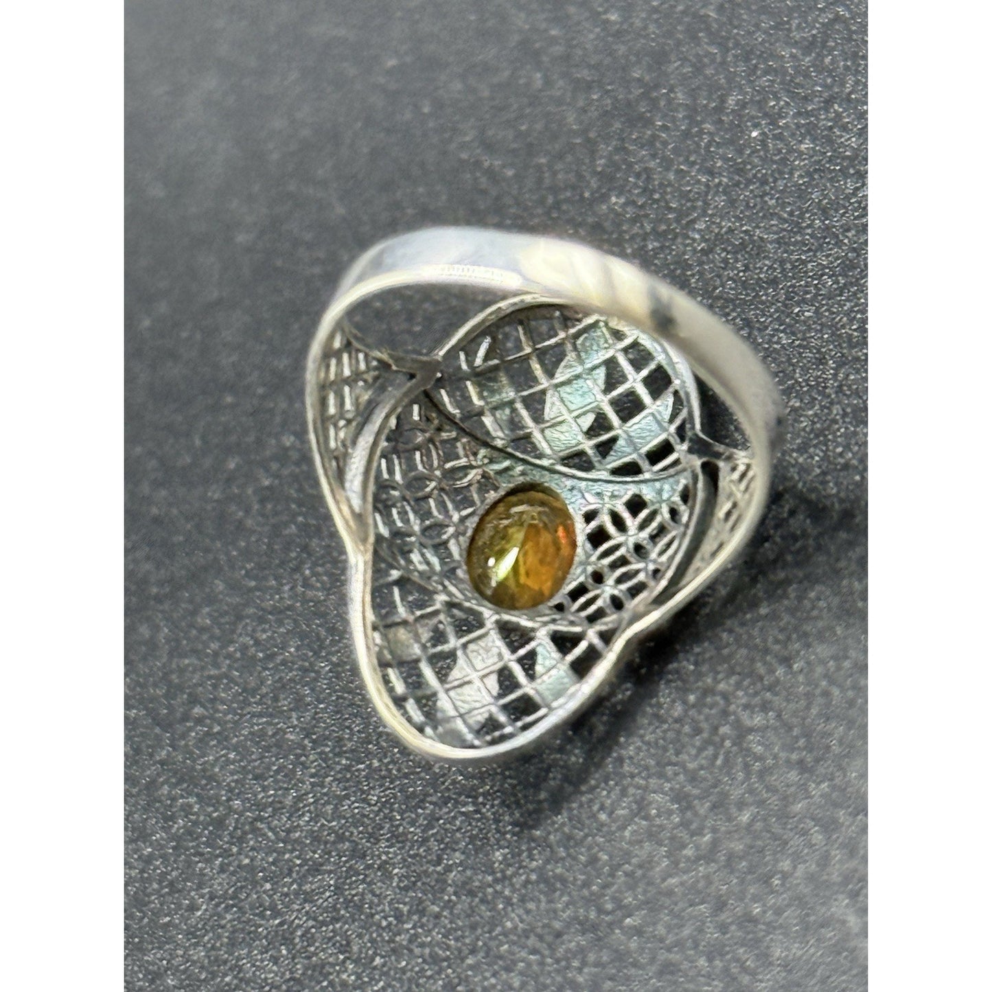 New Condition Sterling Silver Genuine Golden Tourmaline Ring Size 7.00 Filigree