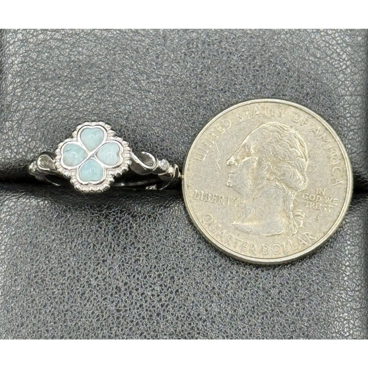 NC Sterling Silver Laramar Cubic Zirconia Ring Size 7.00 Four Leaf Clover