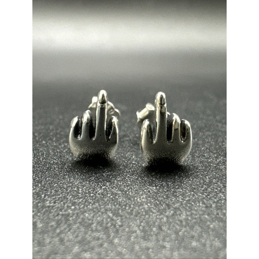 New Condition Sterling Silver Middle Finger Dainty Stud Earrings 925