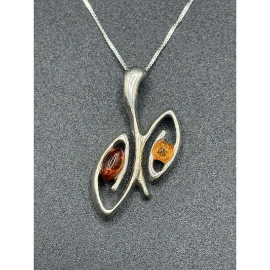 18” Sterling Silver Multi Color Amber Pendant Necklace New Chain 925 Q2