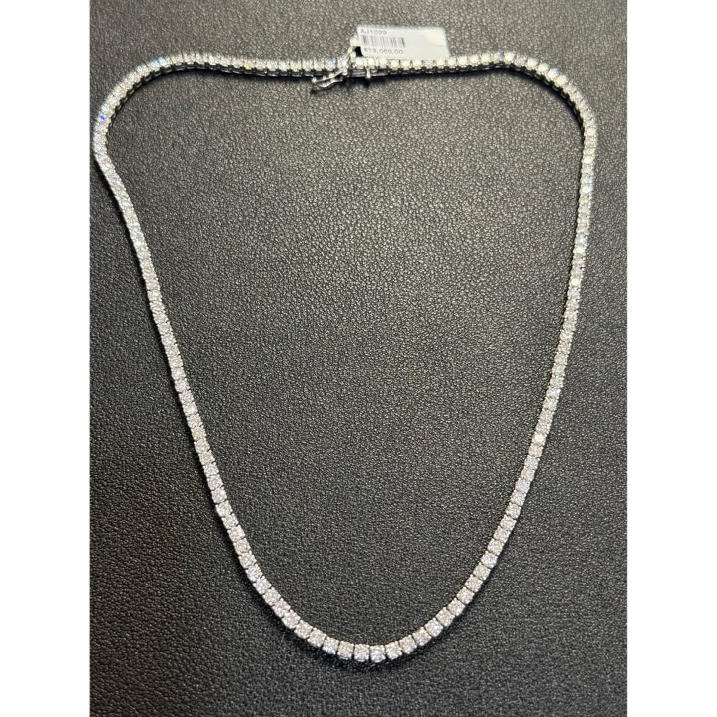 New 14k White Gold Tennis Necklace 12.57 Carat Total Weight Lab Grown Diamonds. E-F Color VS Clarity