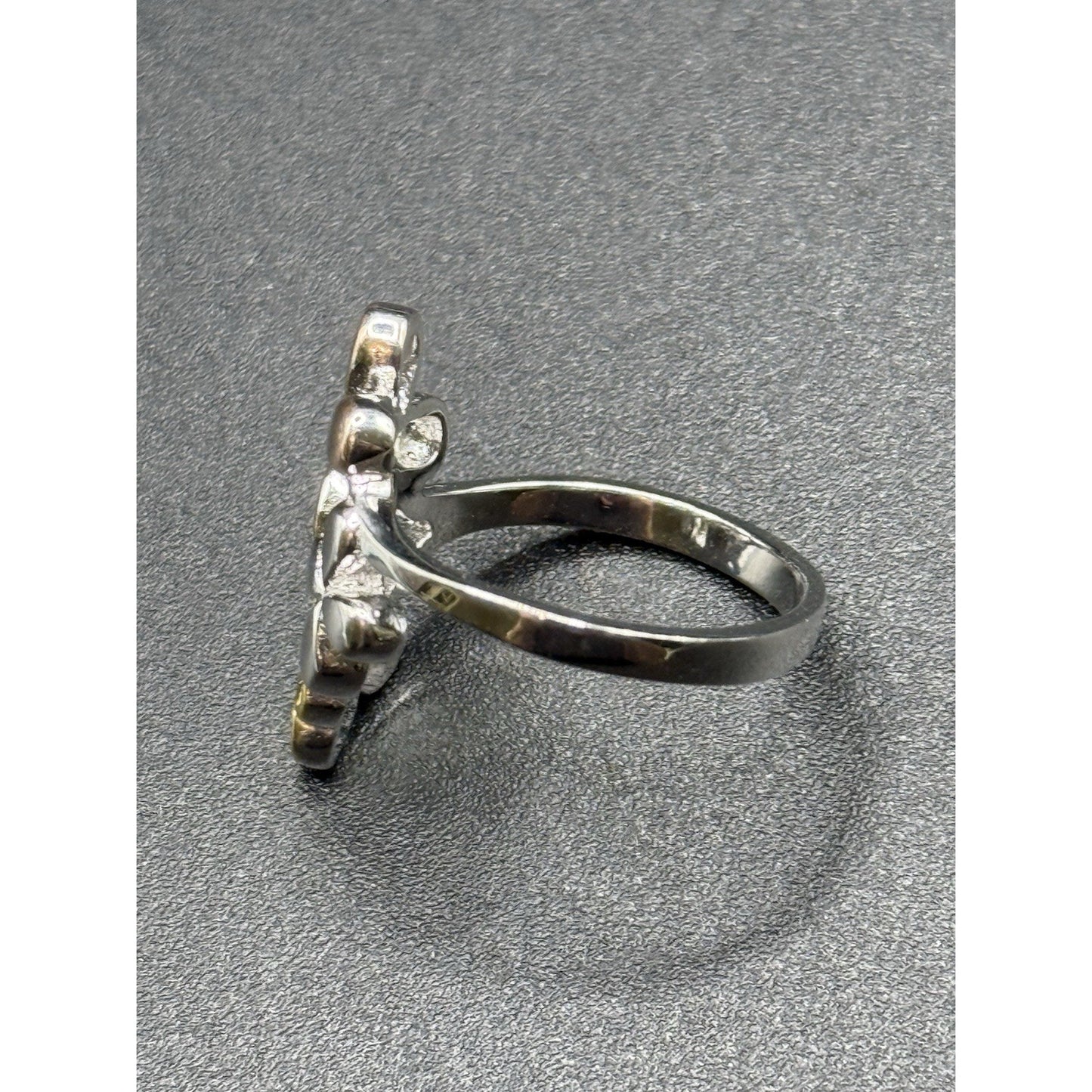 New Condition Sterling Silver Rose Gold Tri Color Plumeria Ring Size 7.00