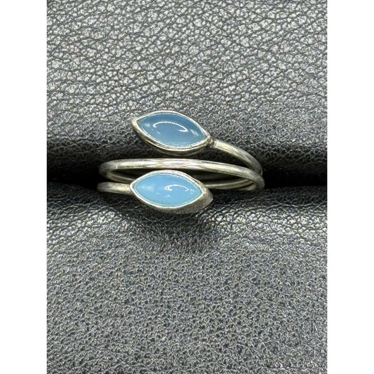 Excellent Used Condition Sterling Silver Genuine Blue Chalcedony Ring Size 7.00