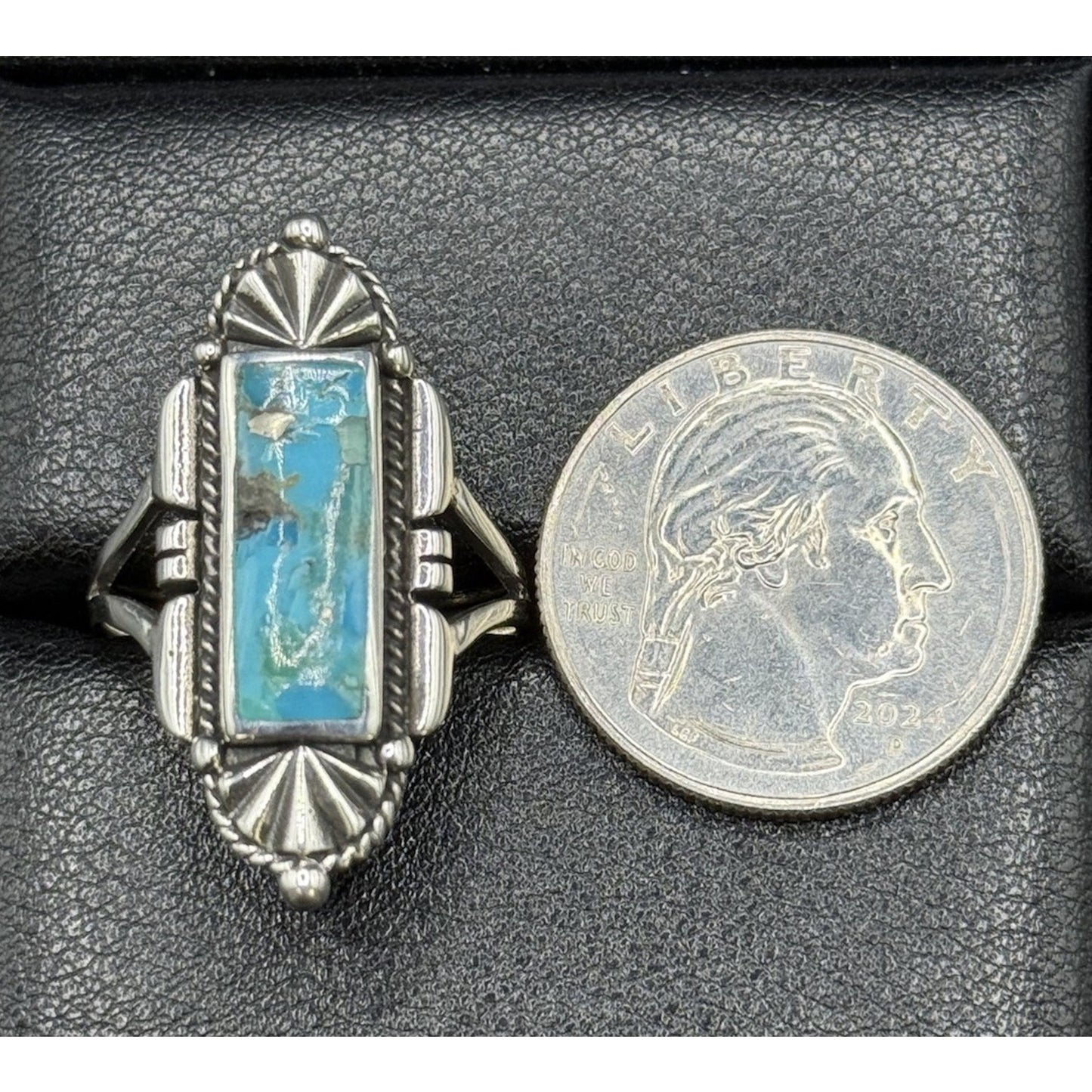 New Condition Sterling Silver Genuine Turquoise Ring Size 9.50