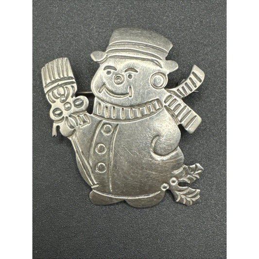 Sterling Silver Snowman Brooch Pin 15g 925 Mexico T23