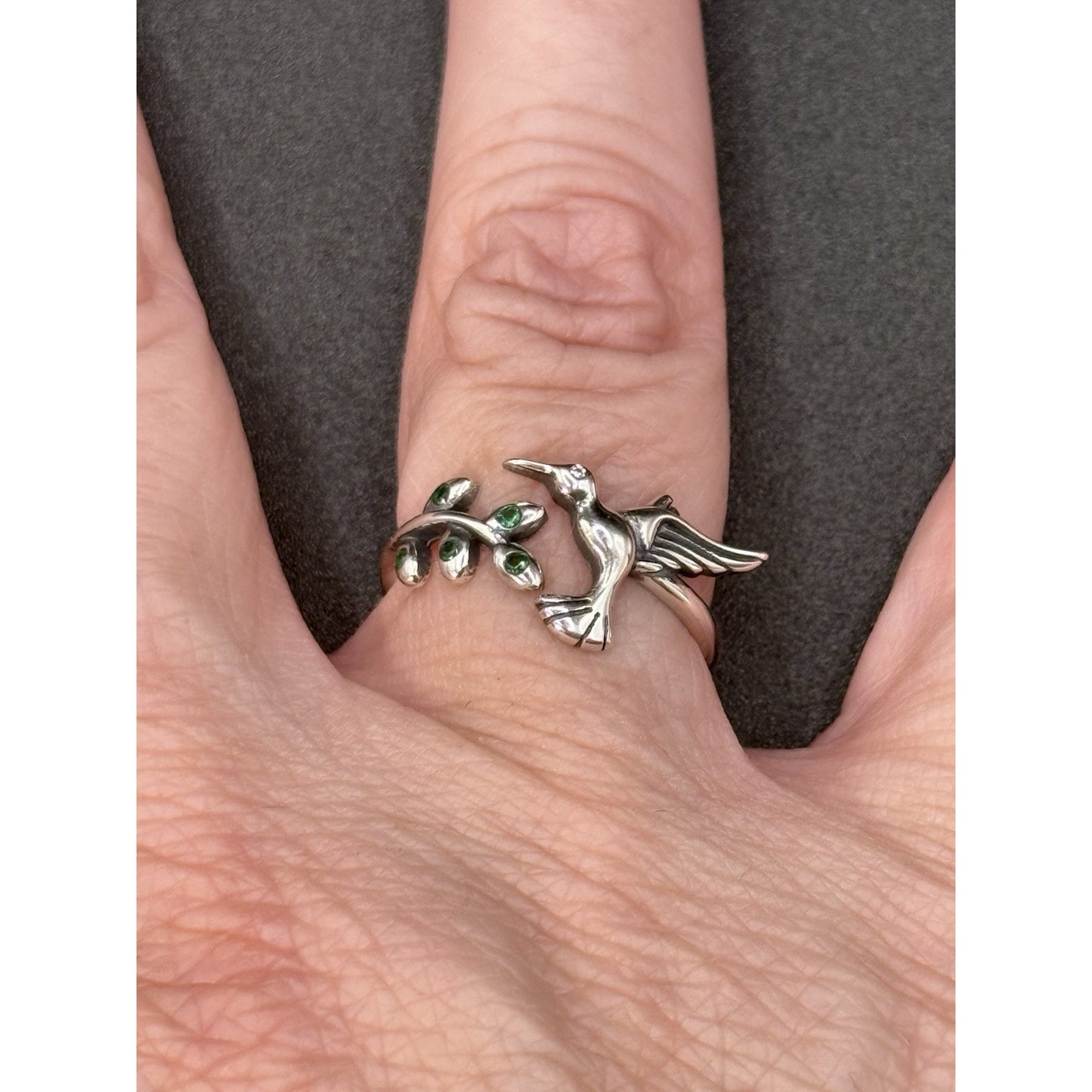 New Condition Sterling Silver Cubic Zirconia Hummingbird Ring Size 7.00