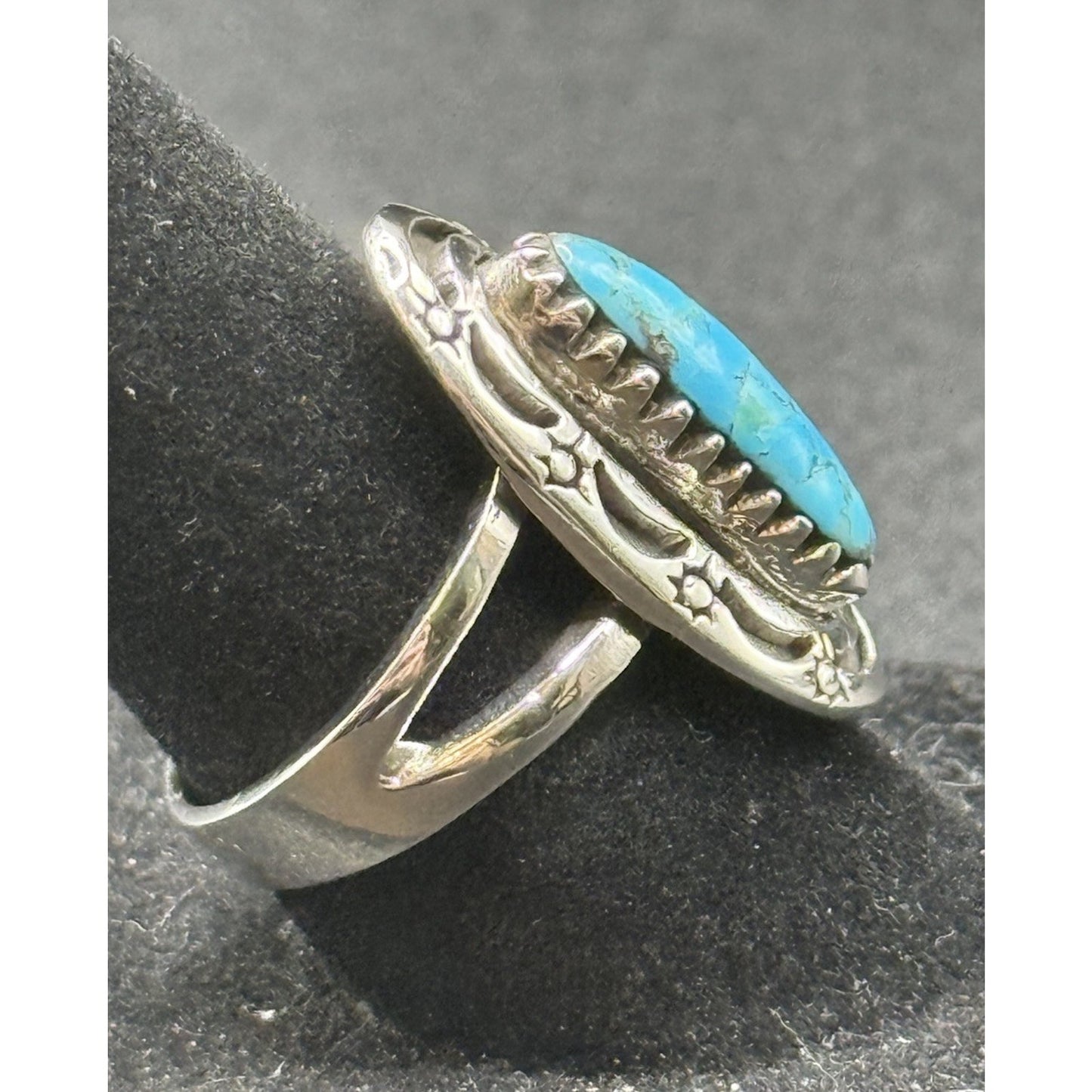 New Condition Sterling Silver Turquoise Sun Moon Ring Size 6.50